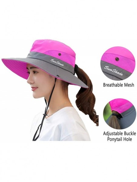 Sun Hats Women's Summer Sun UV Protection Hat Foldable Wide Brim Boonie Hats with Ponytail Hole - Purple - CK18SZ0E2AT $11.49