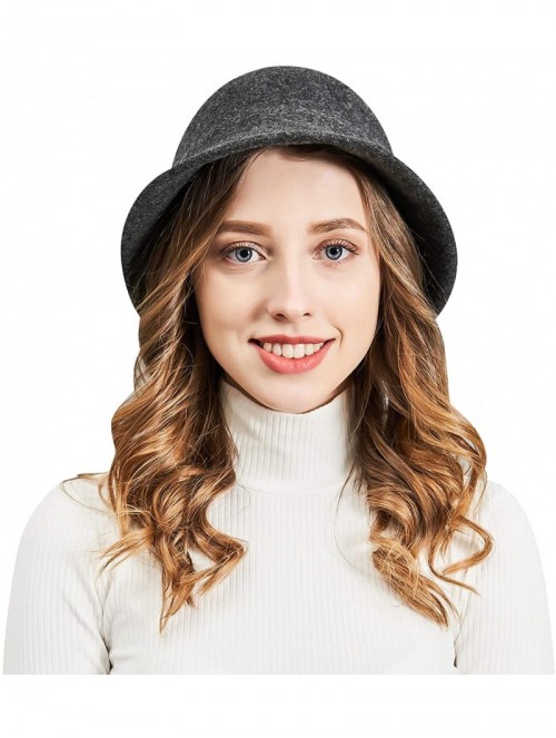 Bucket Hats Women Winter Wool Felt Bucket Hat with Multiple Solid Colors - Heather Grey - CB18NIGNRY2 $25.22