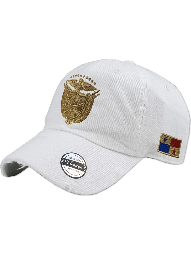 Baseball Caps Panama Vintage or Snapback Hats with Panana Shield and Flag - Vintage/White/M. Gold - CG18UEIUXNK $35.26