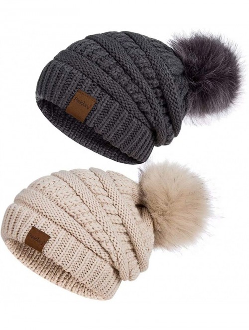 Skullies & Beanies Womens Winter Slouchy Beanie Hat- Knit Warm Fleece Lined Thick Thermal Soft Ski Cap with Pom Pom - CT18AZA...