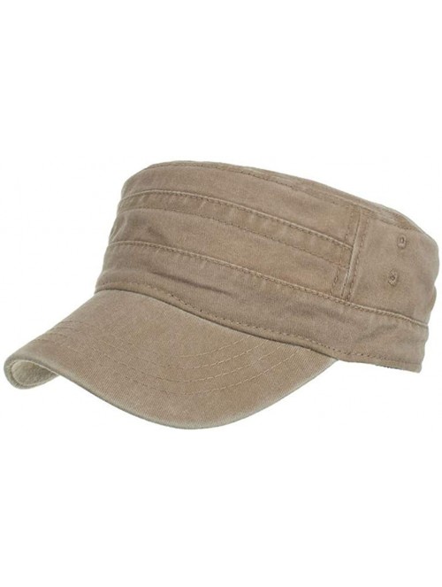 Sun Hats Unisex Outdoor Flat top Baker Boy Peaked Cap Sunscreen Hat - Khaki - CT18RYG3U8G $11.36