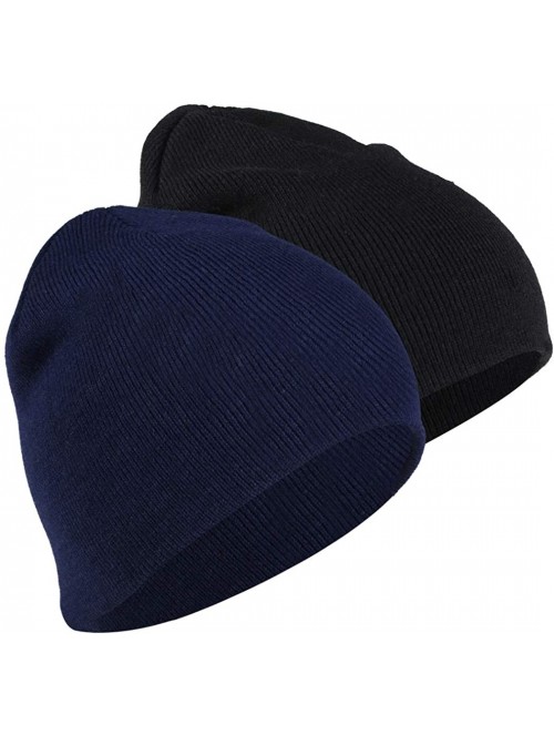 Skullies & Beanies Beanie Cap- Soft Stretch Acrylic Knit Winter Hats Warm Gifts for Men/Women/Kids - 2 Pack Black/Navy - CB18...