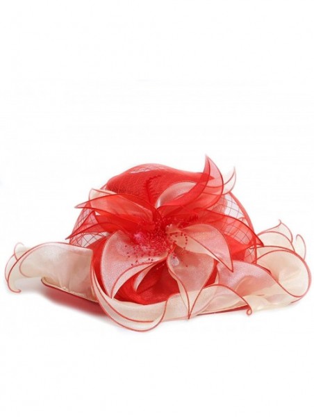 Sun Hats Women's Organza Kentucky Derby Tea Party Hat - Design 4 - Red - C718T8AQ70Y $15.75