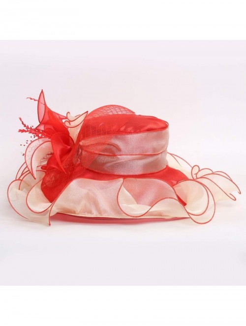 Sun Hats Women's Organza Kentucky Derby Tea Party Hat - Design 4 - Red - C718T8AQ70Y $15.75