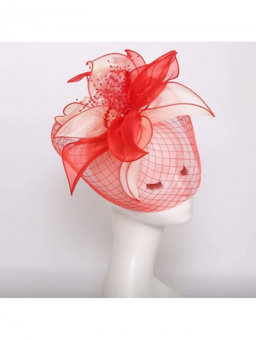 Sun Hats Women's Organza Kentucky Derby Tea Party Hat - Design 4 - Red - C718T8AQ70Y $15.75