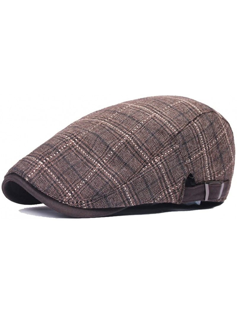 Newsboy Caps Cotton Flat Plaid Newsboy Hats Ivy Irish Gatsby Cap - Coffee - CV12KB5FKKP $11.96