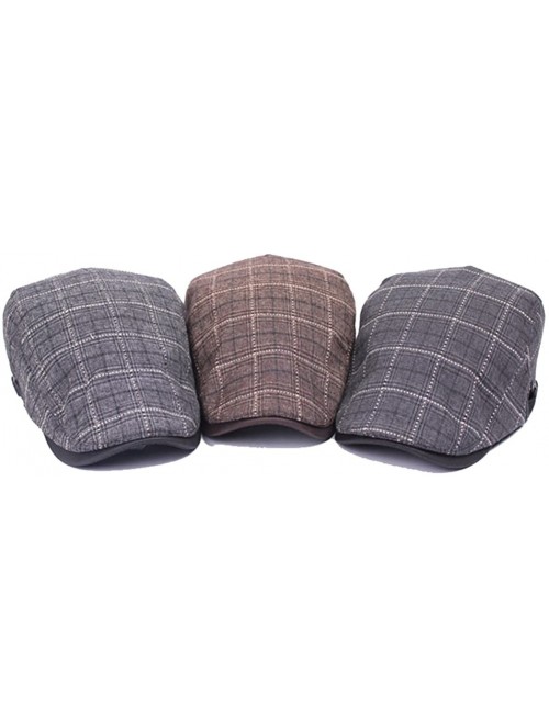 Newsboy Caps Cotton Flat Plaid Newsboy Hats Ivy Irish Gatsby Cap - Coffee - CV12KB5FKKP $11.96