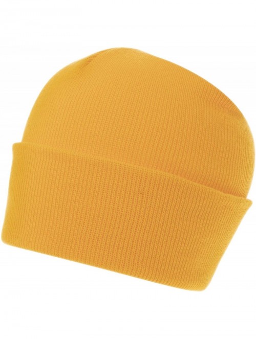 Skullies & Beanies 100% Soft Acrylic Solid Color Classic Cuffed Winter Hat - Made in USA - Gold - CU187IYY6YW $31.01