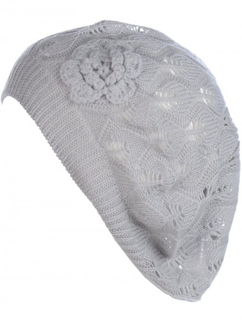 Berets Open Weave Womens Crochet Mesh Beanie Hat Flower Fashion Soft Knit Beret Cap - 2680grey - CL194WSAQEN $15.44