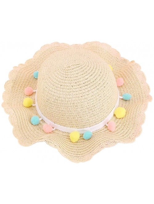 Sun Hats Girls Flower Straw Hat Large Brim Beachwear Sunhat Floral Tea Party Cap - Beige B - C9193MRCYKW $12.23