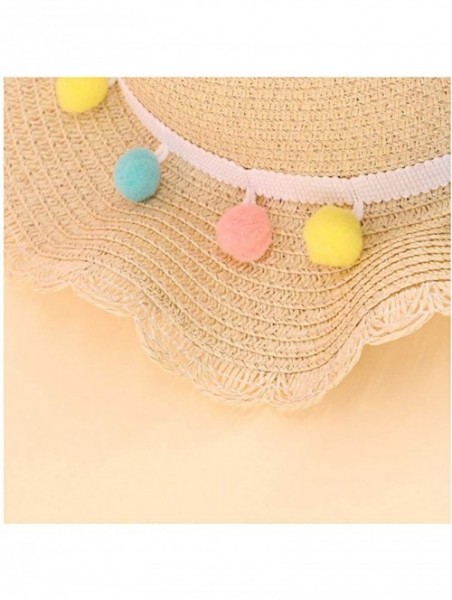 Sun Hats Girls Flower Straw Hat Large Brim Beachwear Sunhat Floral Tea Party Cap - Beige B - C9193MRCYKW $12.23