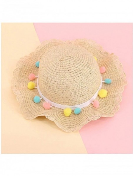 Sun Hats Girls Flower Straw Hat Large Brim Beachwear Sunhat Floral Tea Party Cap - Beige B - C9193MRCYKW $12.23