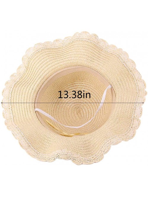 Sun Hats Girls Flower Straw Hat Large Brim Beachwear Sunhat Floral Tea Party Cap - Beige B - C9193MRCYKW $12.23