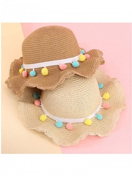 Sun Hats Girls Flower Straw Hat Large Brim Beachwear Sunhat Floral Tea Party Cap - Beige B - C9193MRCYKW $12.23