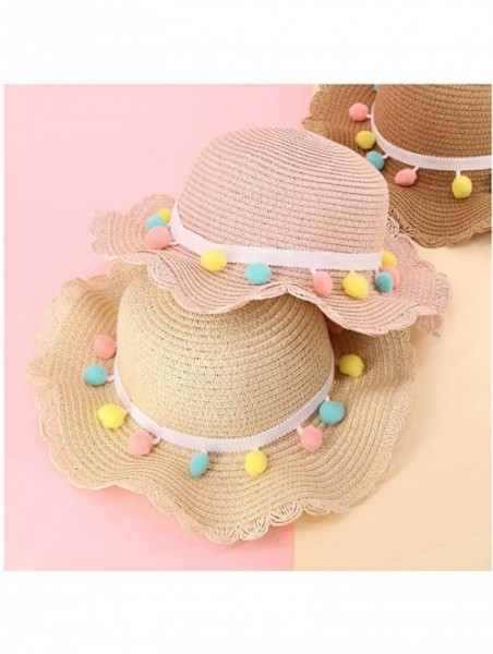 Sun Hats Girls Flower Straw Hat Large Brim Beachwear Sunhat Floral Tea Party Cap - Beige B - C9193MRCYKW $12.23