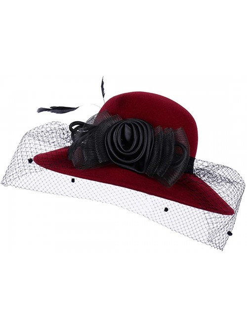 Fedoras Women's Floral Trimmed Wool Blend Cloche Winter Hat - Model D - Wine Red - C1192O65TDL $48.64