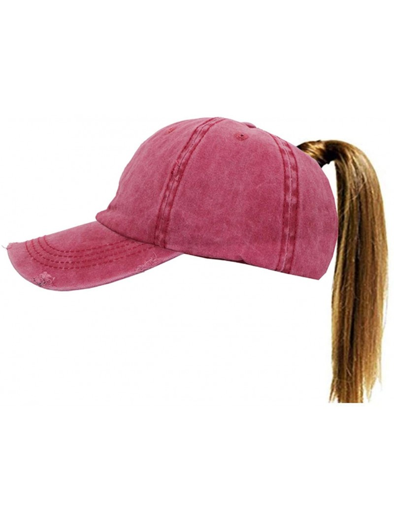 Baseball Caps Ponytail Baseball Hat Distressed Retro Washed Cotton Twill - Wine - C318ISTETI3 $14.01