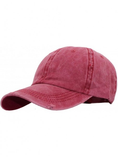 Baseball Caps Ponytail Baseball Hat Distressed Retro Washed Cotton Twill - Wine - C318ISTETI3 $14.01