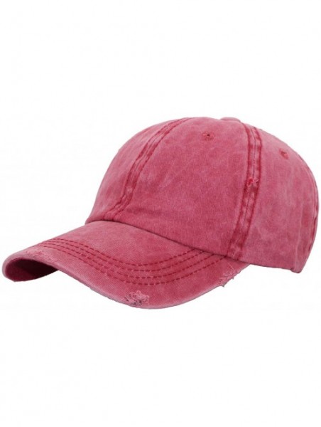 Baseball Caps Ponytail Baseball Hat Distressed Retro Washed Cotton Twill - Wine - C318ISTETI3 $14.01