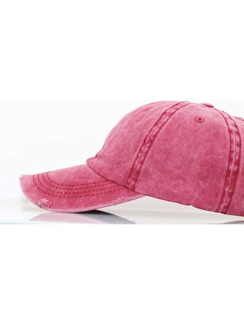 Baseball Caps Ponytail Baseball Hat Distressed Retro Washed Cotton Twill - Wine - C318ISTETI3 $14.01