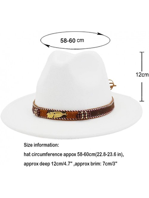 Fedoras Men Women Ethnic Felt Fedora Hat Wide Brim Panama Hats with Band - White - CN193AXK7RD $18.53