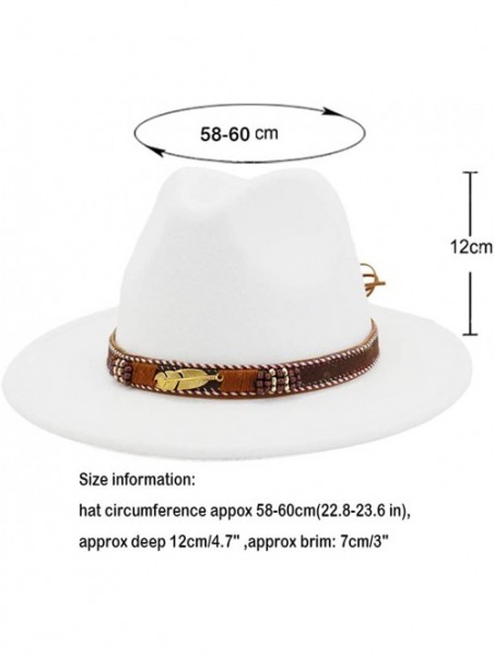 Fedoras Men Women Ethnic Felt Fedora Hat Wide Brim Panama Hats with Band - White - CN193AXK7RD $18.53