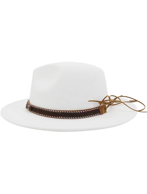 Fedoras Men Women Ethnic Felt Fedora Hat Wide Brim Panama Hats with Band - White - CN193AXK7RD $18.53