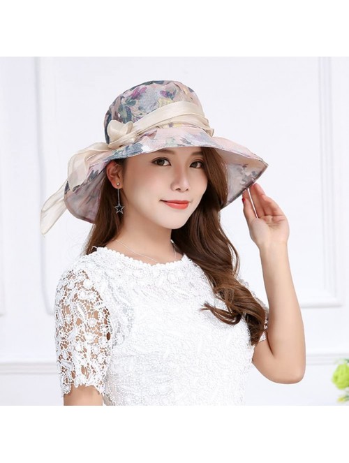 Sun Hats Women Wide Brim Sun Hat Floral Beach Cap Floppy UPF 50+ UV Protection Bucket Hat - Gray - C918E8ST25O $15.70