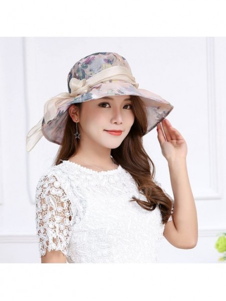 Sun Hats Women Wide Brim Sun Hat Floral Beach Cap Floppy UPF 50+ UV Protection Bucket Hat - Gray - C918E8ST25O $15.70