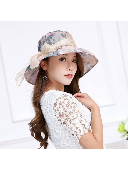 Sun Hats Women Wide Brim Sun Hat Floral Beach Cap Floppy UPF 50+ UV Protection Bucket Hat - Gray - C918E8ST25O $15.70