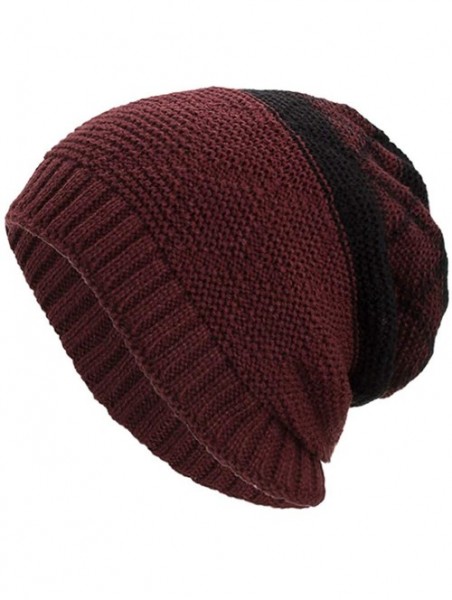 Skullies & Beanies Women Men Winter Knit Warm Flexfit Hat Stripe Ski Baggy Slouchy Beanie Fashion Skull Cap - Wine01 - C518K7...