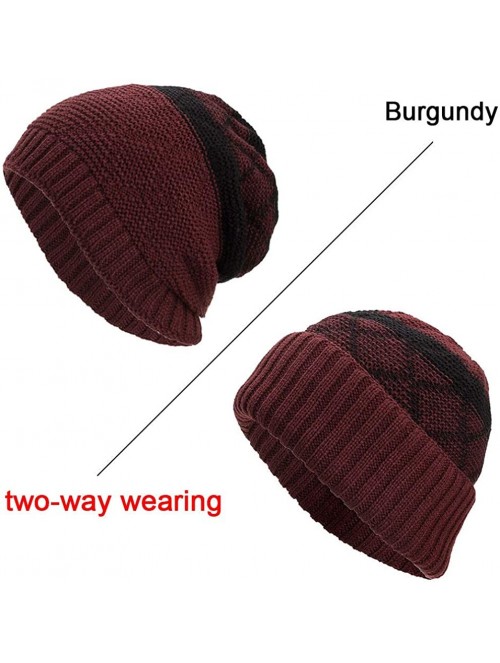 Skullies & Beanies Women Men Winter Knit Warm Flexfit Hat Stripe Ski Baggy Slouchy Beanie Fashion Skull Cap - Wine01 - C518K7...