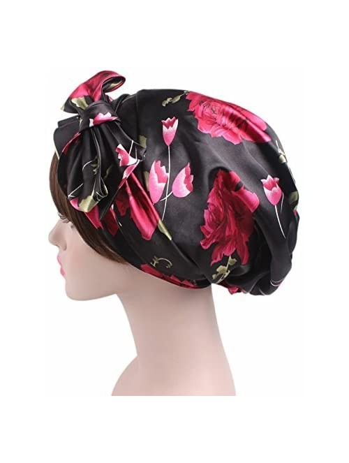 Skullies & Beanies 2 Pieces Soft Satin Sleeping Cap Bonnet Headwear Head Cover Turbans for Women - Color 4 - C618GORUS7E $10.07