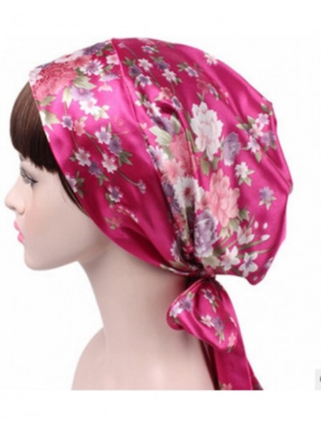 Skullies & Beanies 2 Pieces Soft Satin Sleeping Cap Bonnet Headwear Head Cover Turbans for Women - Color 4 - C618GORUS7E $10.07