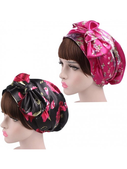 Skullies & Beanies 2 Pieces Soft Satin Sleeping Cap Bonnet Headwear Head Cover Turbans for Women - Color 4 - C618GORUS7E $10.07