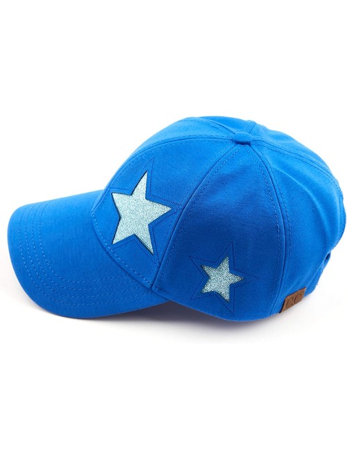 Baseball Caps Hatsandscarf Cotton Baseball Cap with Sparkling Star Pattern (BA-42) - Royal Blue - C918QDHAUUZ $12.48