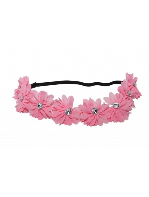 Headbands Pink Fabric Flower Floral Clear Rhinestone Stretch Headband Floral Head B - Pink - C511NI7WOBR $9.73