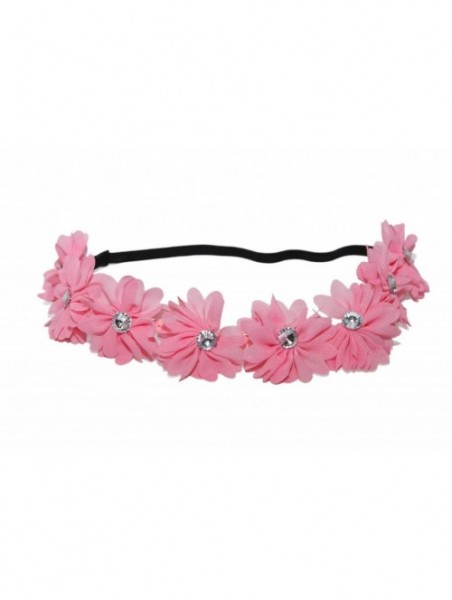 Headbands Pink Fabric Flower Floral Clear Rhinestone Stretch Headband Floral Head B - Pink - C511NI7WOBR $9.73