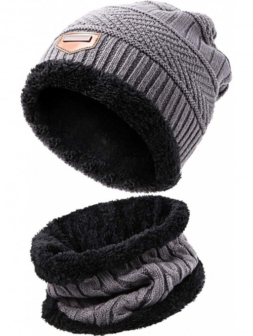 Skullies & Beanies Winter Beanie Hat Scarf Set Fleece Lined Skull Cap and Scarf Unisex - Gray - C018AU0N2H8 $18.92