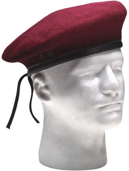 Berets Classic Wool Military Beret with Eyelets Army Hat - Maroon - CZ18EDSUEOE $26.08