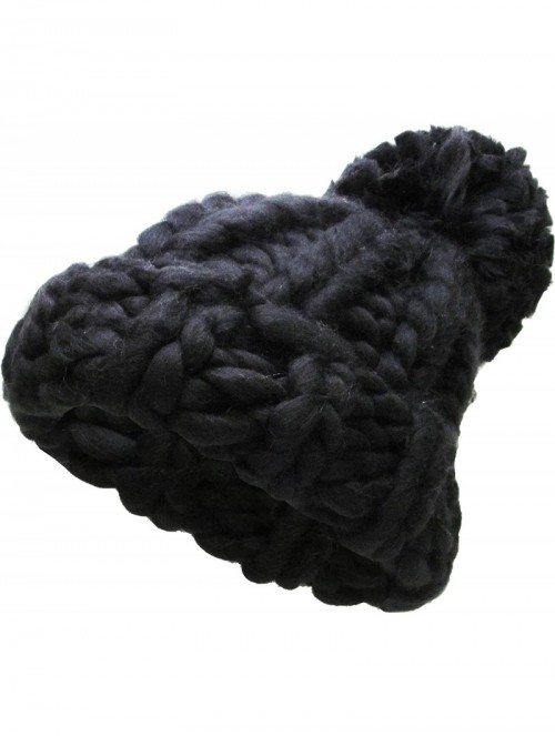 Skullies & Beanies Women's Winter Warm Thick Oversize Cable Knitted Beaine Hat with Pom Pom - (7021) Black - CL187I5U8ZS $10.73