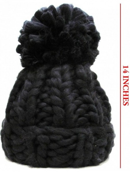 Skullies & Beanies Women's Winter Warm Thick Oversize Cable Knitted Beaine Hat with Pom Pom - (7021) Black - CL187I5U8ZS $10.73