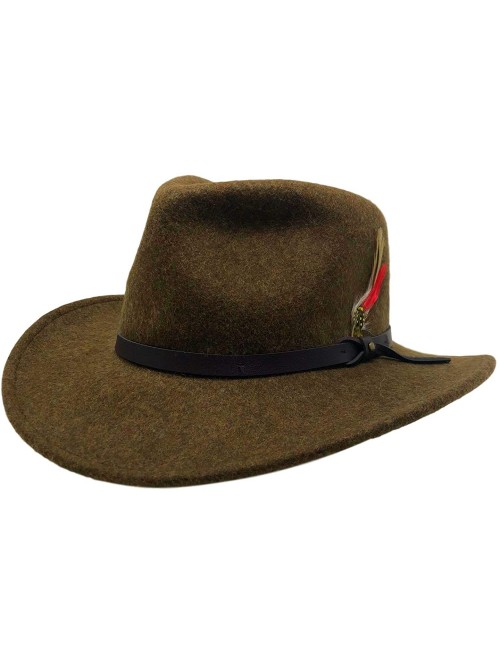 Fedoras Bellamora One Fresh Hat Wool Felt Crushable Outback Fedora Water Repellent Indy Jones Style Hat - Mix Green - CL18ZCK...