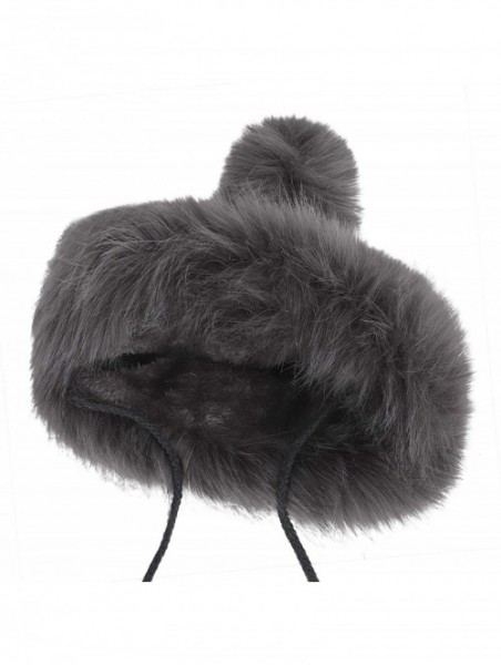 Bomber Hats Women Winter Hat Knitted Faux Fur Beanie Bonnet Furry Ear Bomber Trapper Hat - Grey - CA18L89SU2E $13.54