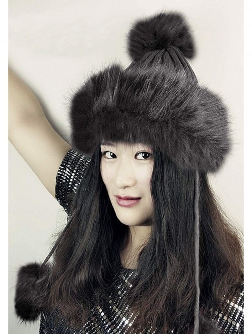 Bomber Hats Women Winter Hat Knitted Faux Fur Beanie Bonnet Furry Ear Bomber Trapper Hat - Grey - CA18L89SU2E $13.54