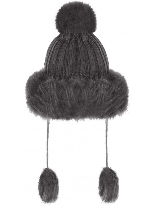 Bomber Hats Women Winter Hat Knitted Faux Fur Beanie Bonnet Furry Ear Bomber Trapper Hat - Grey - CA18L89SU2E $13.54