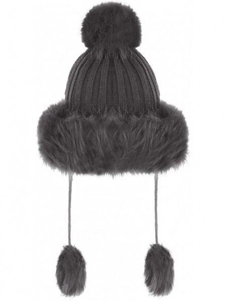 Bomber Hats Women Winter Hat Knitted Faux Fur Beanie Bonnet Furry Ear Bomber Trapper Hat - Grey - CA18L89SU2E $13.54