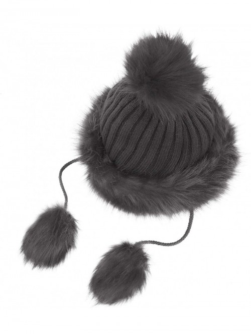 Bomber Hats Women Winter Hat Knitted Faux Fur Beanie Bonnet Furry Ear Bomber Trapper Hat - Grey - CA18L89SU2E $13.54