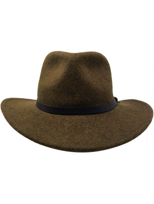 Fedoras Bellamora One Fresh Hat Wool Felt Crushable Outback Fedora Water Repellent Indy Jones Style Hat - Mix Green - CL18ZCK...