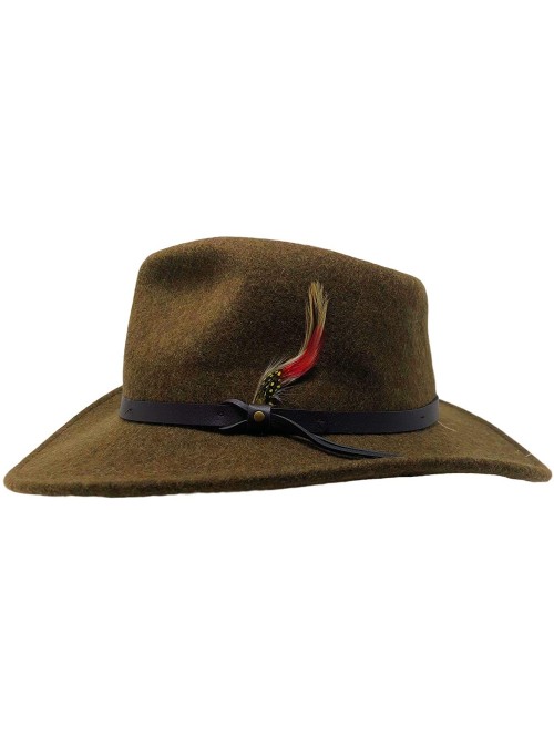 Fedoras Bellamora One Fresh Hat Wool Felt Crushable Outback Fedora Water Repellent Indy Jones Style Hat - Mix Green - CL18ZCK...